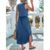CUPSHE Women Knit Summer Dress Cover Up Crew Neck Elastic Waist Side Slit Midi Casual Sundress Beach Cover Up Dresses(Blue)