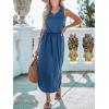 CUPSHE Women Knit Summer Dress Cover Up Crew Neck Elastic Waist Side Slit Midi Casual Sundress Beach Cover Up Dresses(Blue)