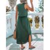 CUPSHE Women Knit Summer Dress Cover Up Crew Neck Elastic Waist Side Slit Midi Casual Sundress Beach Cover Up Dresses(Green)