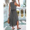 CUPSHE Women Knit Summer Dress Cover Up Crew Neck Elastic Waist Side Slit Midi Casual Sundress Beach Cover Up Dresses(Grey)