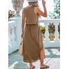 CUPSHE Women Knit Summer Dress Cover Up Crew Neck Elastic Waist Side Slit Midi Casual Sundress Beach Cover Up Dresses(Khaki)