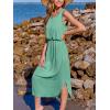 CUPSHE Women Knit Summer Dress Cover Up Crew Neck Elastic Waist Side Slit Midi Casual Sundress Beach Cover Up Dresses(Light Green)
