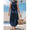 CUPSHE Women Knit Summer Dress Cover Up Crew Neck Elastic Waist Side Slit Midi Casual Sundress Beach Cover Up Dresses(Navy Blue)