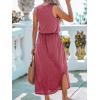 CUPSHE Women Knit Summer Dress Cover Up Crew Neck Elastic Waist Side Slit Midi Casual Sundress Beach Cover Up Dresses(Rose Pink)