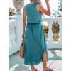 CUPSHE Women Knit Summer Dress Cover Up Crew Neck Elastic Waist Side Slit Midi Casual Sundress Beach Cover Up Dresses(Teal)
