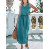 CUPSHE Women Knit Summer Dress Cover Up Crew Neck Elastic Waist Side Slit Midi Casual Sundress Beach Cover Up Dresses(Teal)