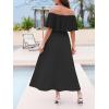 CUPSHE Women Ruffle Floral Maxi Summer Dress Off Shoulder Short Sleeve Backless Flounce Bodice Slit Hem Beach Dresses(Black)