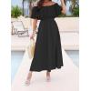 CUPSHE Women Ruffle Floral Maxi Summer Dress Off Shoulder Short Sleeve Backless Flounce Bodice Slit Hem Beach Dresses(Black)