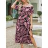 CUPSHE Women Ruffle Floral Maxi Summer Dress Off Shoulder Short Sleeve Backless Flounce Bodice Slit Hem Beach Dresses(Black Leaf)