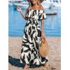 CUPSHE Women Ruffle Floral Maxi Summer Dress Off Shoulder Short Sleeve Backless Flounce Bodice Slit Hem Beach Dresses(Black White)
