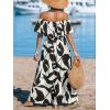 CUPSHE Women Ruffle Floral Maxi Summer Dress Off Shoulder Short Sleeve Backless Flounce Bodice Slit Hem Beach Dresses(Black White)