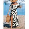 CUPSHE Women Ruffle Floral Maxi Summer Dress Off Shoulder Short Sleeve Backless Flounce Bodice Slit Hem Beach Dresses(Black White)