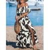 CUPSHE Women Ruffle Floral Maxi Summer Dress Off Shoulder Short Sleeve Backless Flounce Bodice Slit Hem Beach Dresses(Black White)