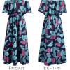 CUPSHE Women Ruffle Floral Maxi Summer Dress Off Shoulder Short Sleeve Backless Flounce Bodice Slit Hem Beach Dresses(Blue)