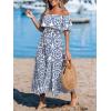 CUPSHE Women Ruffle Floral Maxi Summer Dress Off Shoulder Short Sleeve Backless Flounce Bodice Slit Hem Beach Dresses(Blue Paisley)