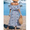 CUPSHE Women Ruffle Floral Maxi Summer Dress Off Shoulder Short Sleeve Backless Flounce Bodice Slit Hem Beach Dresses(Blue Paisley)