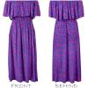 CUPSHE Women Ruffle Floral Maxi Summer Dress Off Shoulder Short Sleeve Backless Flounce Bodice Slit Hem Beach Dresses(Blue Purple)