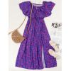 CUPSHE Women Ruffle Floral Maxi Summer Dress Off Shoulder Short Sleeve Backless Flounce Bodice Slit Hem Beach Dresses(Blue Purple)