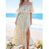 CUPSHE Women Ruffle Floral Maxi Summer Dress Off Shoulder Short Sleeve Backless Flounce Bodice Slit Hem Beach Dresses(Ditsy Floral)