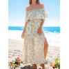 CUPSHE Women Ruffle Floral Maxi Summer Dress Off Shoulder Short Sleeve Backless Flounce Bodice Slit Hem Beach Dresses(Ditsy Floral)