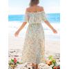 CUPSHE Women Ruffle Floral Maxi Summer Dress Off Shoulder Short Sleeve Backless Flounce Bodice Slit Hem Beach Dresses(Ditsy Floral)
