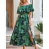 CUPSHE Women Ruffle Floral Maxi Summer Dress Off Shoulder Short Sleeve Backless Flounce Bodice Slit Hem Beach Dresses(Green)