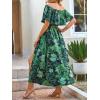 CUPSHE Women Ruffle Floral Maxi Summer Dress Off Shoulder Short Sleeve Backless Flounce Bodice Slit Hem Beach Dresses(Green)