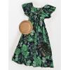 CUPSHE Women Ruffle Floral Maxi Summer Dress Off Shoulder Short Sleeve Backless Flounce Bodice Slit Hem Beach Dresses(Green)