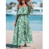 CUPSHE Women Ruffle Floral Maxi Summer Dress Off Shoulder Short Sleeve Backless Flounce Bodice Slit Hem Beach Dresses(Green Floral)