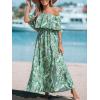 CUPSHE Women Ruffle Floral Maxi Summer Dress Off Shoulder Short Sleeve Backless Flounce Bodice Slit Hem Beach Dresses(Green Floral)