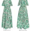 CUPSHE Women Ruffle Floral Maxi Summer Dress Off Shoulder Short Sleeve Backless Flounce Bodice Slit Hem Beach Dresses(Green Floral)