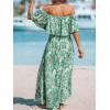 CUPSHE Women Ruffle Floral Maxi Summer Dress Off Shoulder Short Sleeve Backless Flounce Bodice Slit Hem Beach Dresses(Green Floral)