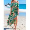 CUPSHE Women Ruffle Floral Maxi Summer Dress Off Shoulder Short Sleeve Backless Flounce Bodice Slit Hem Beach Dresses(Green Tropical)