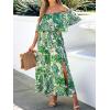 CUPSHE Women Ruffle Floral Maxi Summer Dress Off Shoulder Short Sleeve Backless Flounce Bodice Slit Hem Beach Dresses(Light Green)
