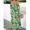 CUPSHE Women Ruffle Floral Maxi Summer Dress Off Shoulder Short Sleeve Backless Flounce Bodice Slit Hem Beach Dresses(Light Green)