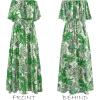 CUPSHE Women Ruffle Floral Maxi Summer Dress Off Shoulder Short Sleeve Backless Flounce Bodice Slit Hem Beach Dresses(Light Green)