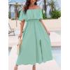 CUPSHE Women Ruffle Floral Maxi Summer Dress Off Shoulder Short Sleeve Backless Flounce Bodice Slit Hem Beach Dresses(Mint)