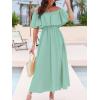 CUPSHE Women Ruffle Floral Maxi Summer Dress Off Shoulder Short Sleeve Backless Flounce Bodice Slit Hem Beach Dresses(Mint)