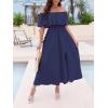 CUPSHE Women Ruffle Floral Maxi Summer Dress Off Shoulder Short Sleeve Backless Flounce Bodice Slit Hem Beach Dresses(Navy)