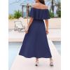 CUPSHE Women Ruffle Floral Maxi Summer Dress Off Shoulder Short Sleeve Backless Flounce Bodice Slit Hem Beach Dresses(Navy)