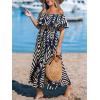 CUPSHE Women Ruffle Floral Maxi Summer Dress Off Shoulder Short Sleeve Backless Flounce Bodice Slit Hem Beach Dresses(Navy Pattern)