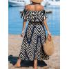 CUPSHE Women Ruffle Floral Maxi Summer Dress Off Shoulder Short Sleeve Backless Flounce Bodice Slit Hem Beach Dresses(Navy Pattern)