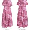 CUPSHE Women Ruffle Floral Maxi Summer Dress Off Shoulder Short Sleeve Backless Flounce Bodice Slit Hem Beach Dresses(Pink)