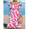 CUPSHE Women Ruffle Floral Maxi Summer Dress Off Shoulder Short Sleeve Backless Flounce Bodice Slit Hem Beach Dresses(Pink White)