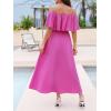 CUPSHE Women Ruffle Floral Maxi Summer Dress Off Shoulder Short Sleeve Backless Flounce Bodice Slit Hem Beach Dresses(Solid Fuchsia)