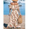 CUPSHE Women Ruffle Floral Maxi Summer Dress Off Shoulder Short Sleeve Backless Flounce Bodice Slit Hem Beach Dresses(Tan White)