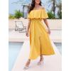CUPSHE Women Ruffle Floral Maxi Summer Dress Off Shoulder Short Sleeve Backless Flounce Bodice Slit Hem Beach Dresses(Yellow)