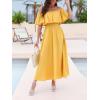 CUPSHE Women Ruffle Floral Maxi Summer Dress Off Shoulder Short Sleeve Backless Flounce Bodice Slit Hem Beach Dresses(Yellow)