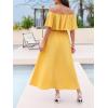 CUPSHE Women Ruffle Floral Maxi Summer Dress Off Shoulder Short Sleeve Backless Flounce Bodice Slit Hem Beach Dresses(Yellow)