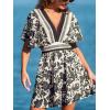 CUPSHE Women Summer Dresses Floral Plunging V Neck Short Sleeve Elastic Waist Beach Vacation Mini Dress(Black)